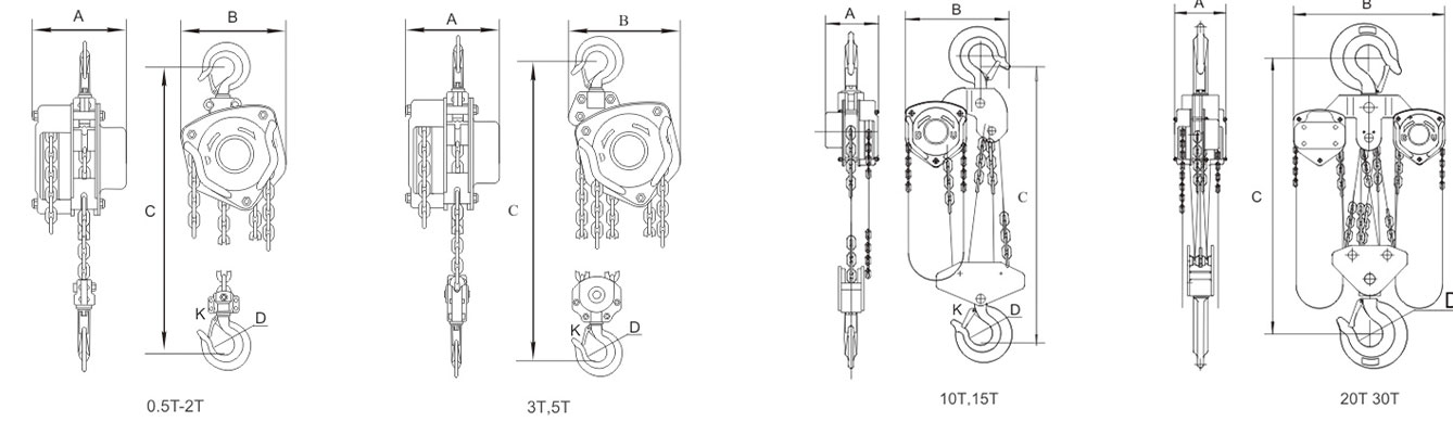 Drawing of HSZ-A622 1 Ton Chain Block