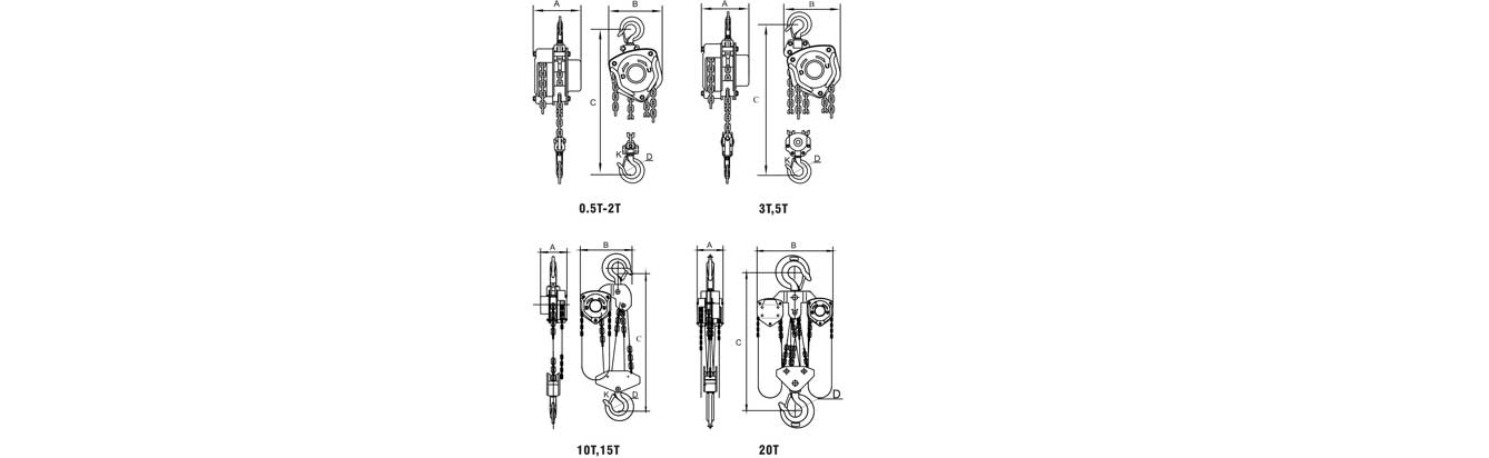 Drawing of HSZ-A620 1.5 Ton Chain Hoist