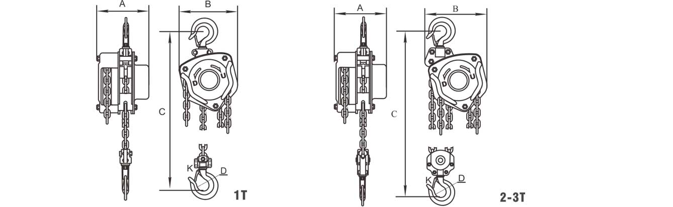 Drawing of HSZ-S 636 Stainless Steel Chain Hoist