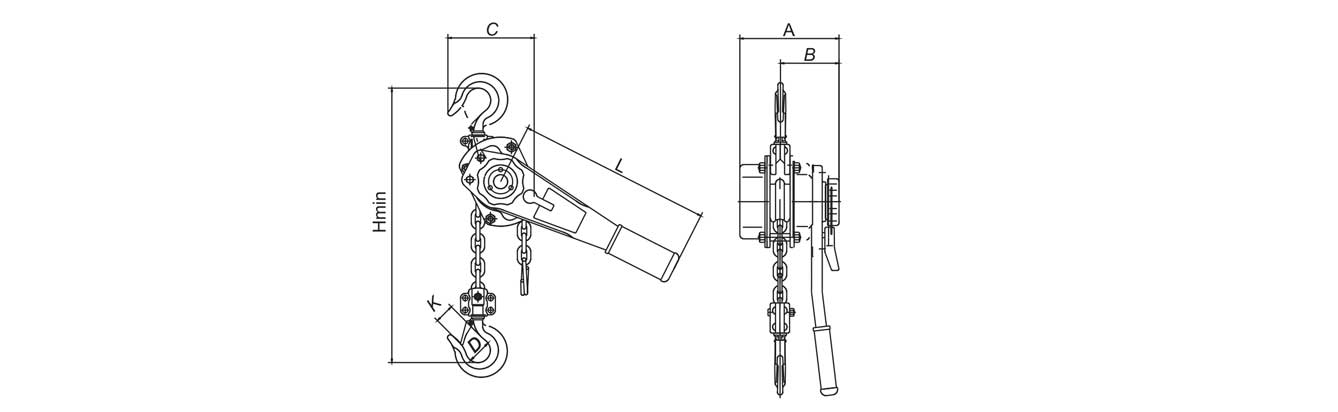Drawing of HSH-A616 0.75 Ton Lever Block