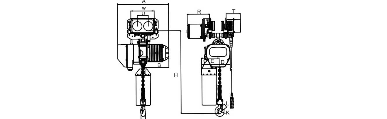 Drawing of 1 Ton Electric Hoist with Trolley