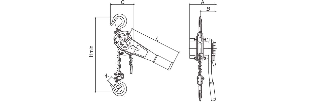 Drawing of HSH-A620 1.5 Ton Lever Block