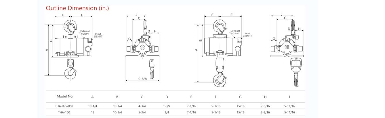 Drawing of 1 Ton Air Chain Hoist