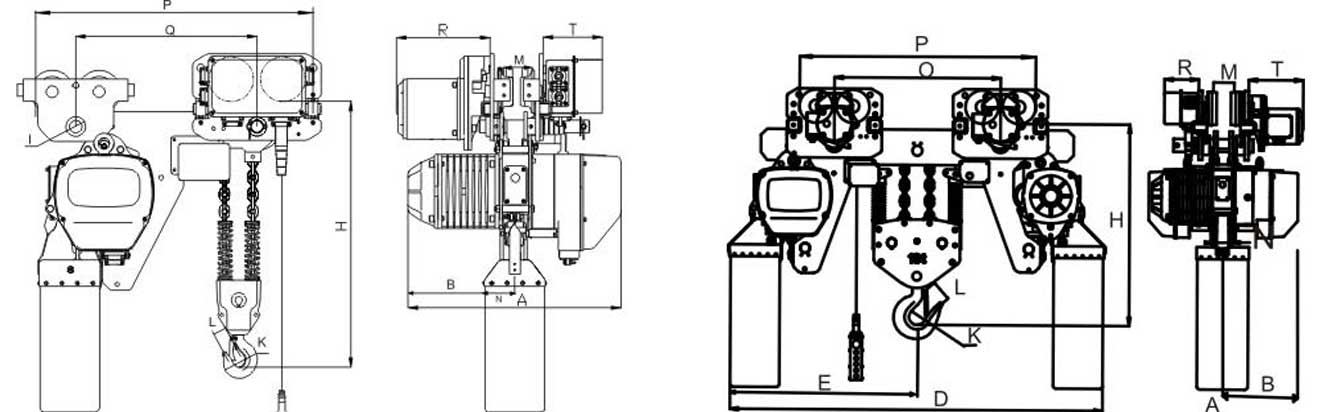 Drawing of Low Headroom Electric Chain Hoist