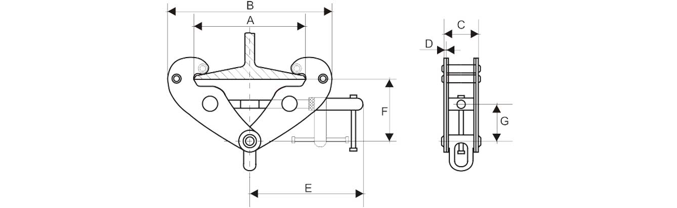 Drawing of JG-C Beam Clamp with Shackle