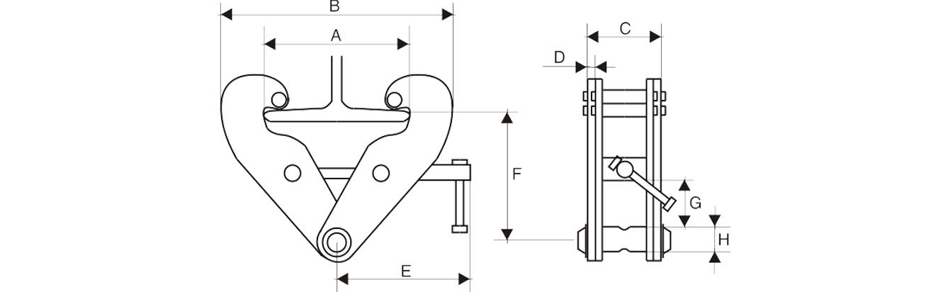Drawing of JG-S Stainless Steel Beam Clamp