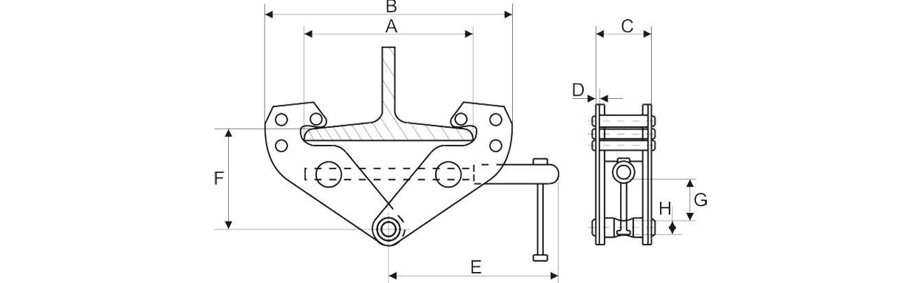 Drawing of JG-E Extra Heavy Duty Beam Clamp