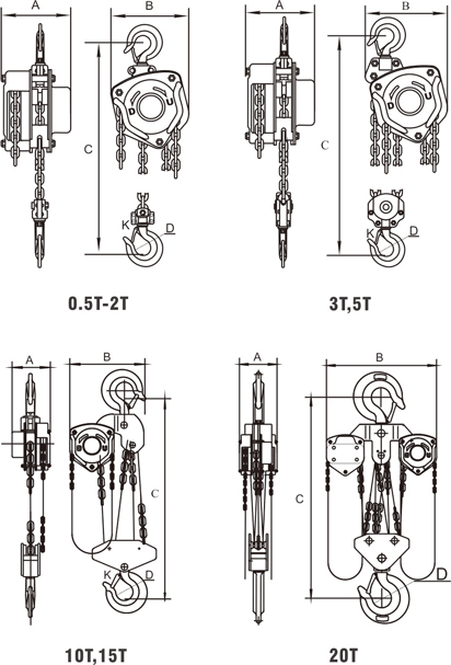 Drawing of HSZ-A600 1 Ton Chain Hoist