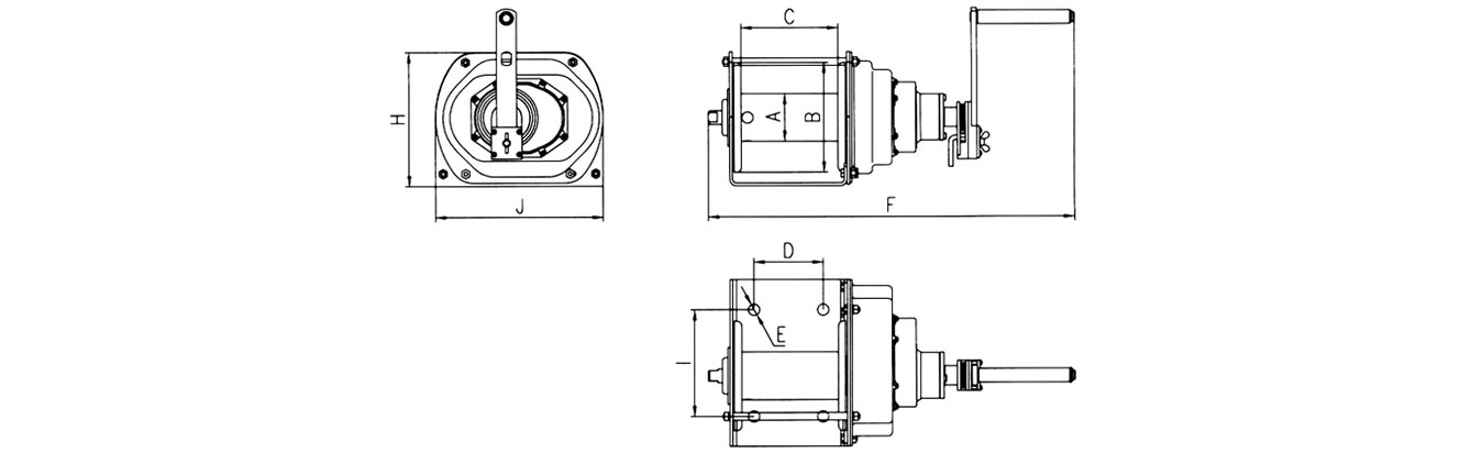 Drawing of JC-E Hand Crank Winch