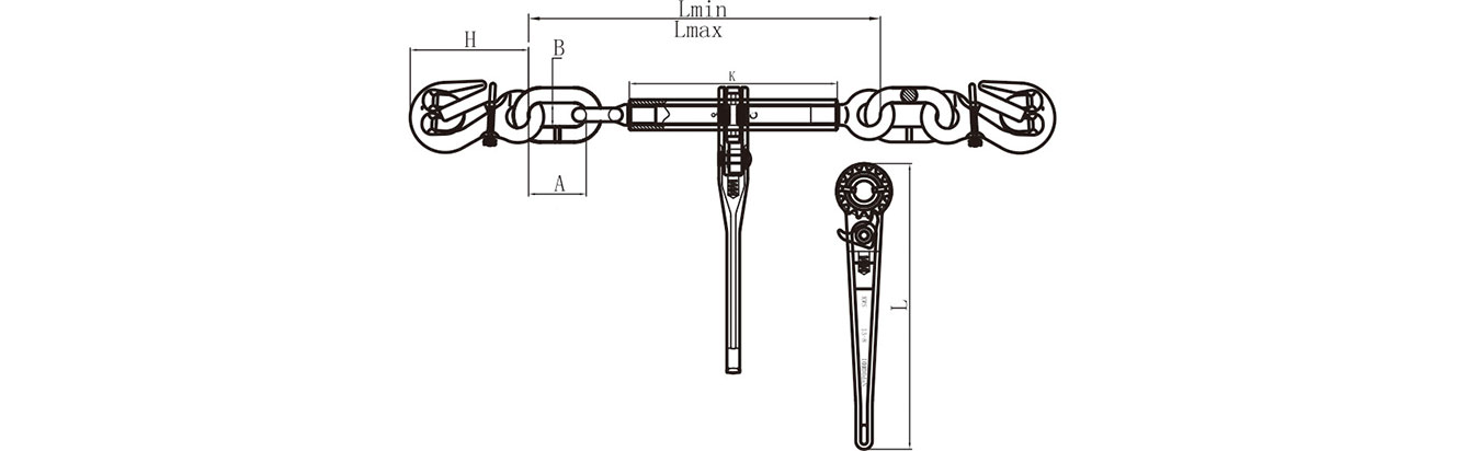 Drawing of Ratchet Chain Binder with Safety Pin