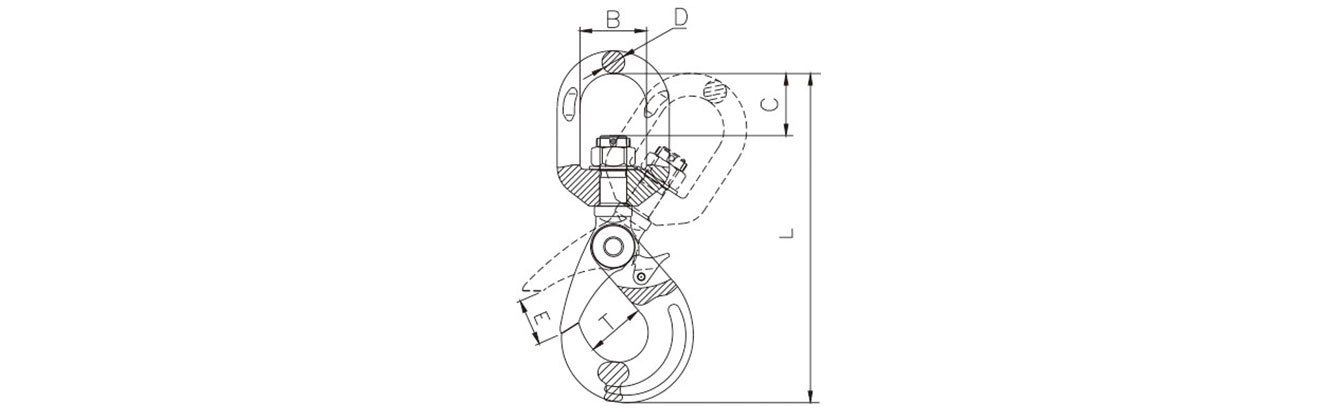 Drawing of Grade 8 European Swivel Self-Locking Hook