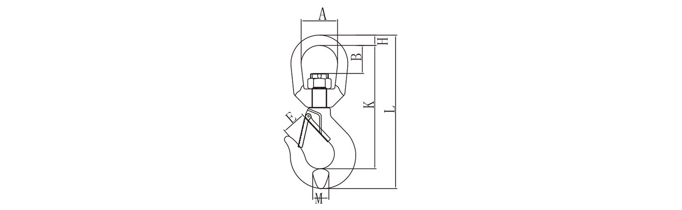 Drawing of Grade 8 Swivel Hook with Safety Latch