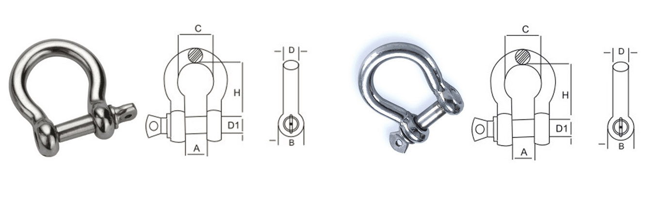 Drawing of Stainless Steel Bow Shackle
