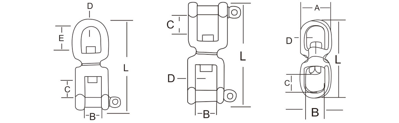 Drawing of European Type Drop Forged Heavy Duty Chain Swivels