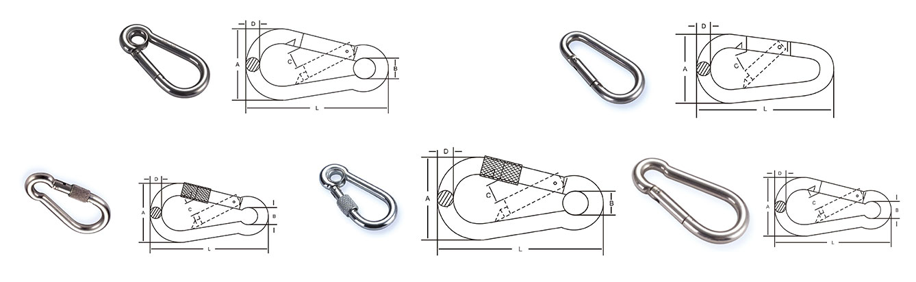 Drawing of Stainless Steel Snap Hooks