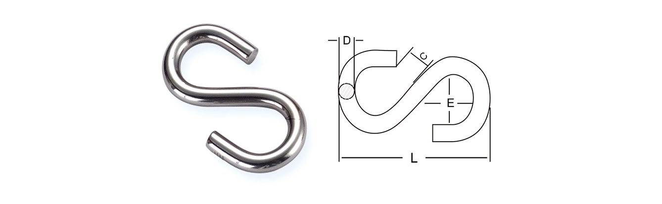 Drawing of S Hook, Stainless Steel