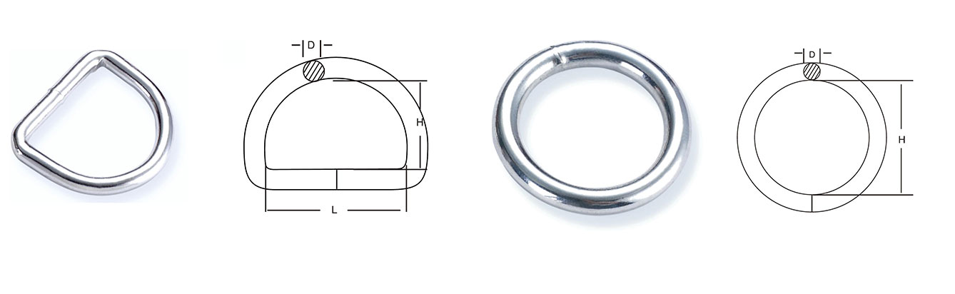 Drawing of Stainless Steel Round Ring and D Ring