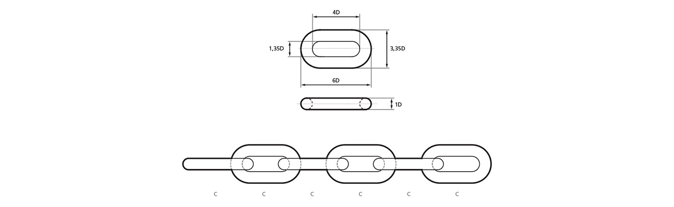 Drawing of Studless Anchor Chain