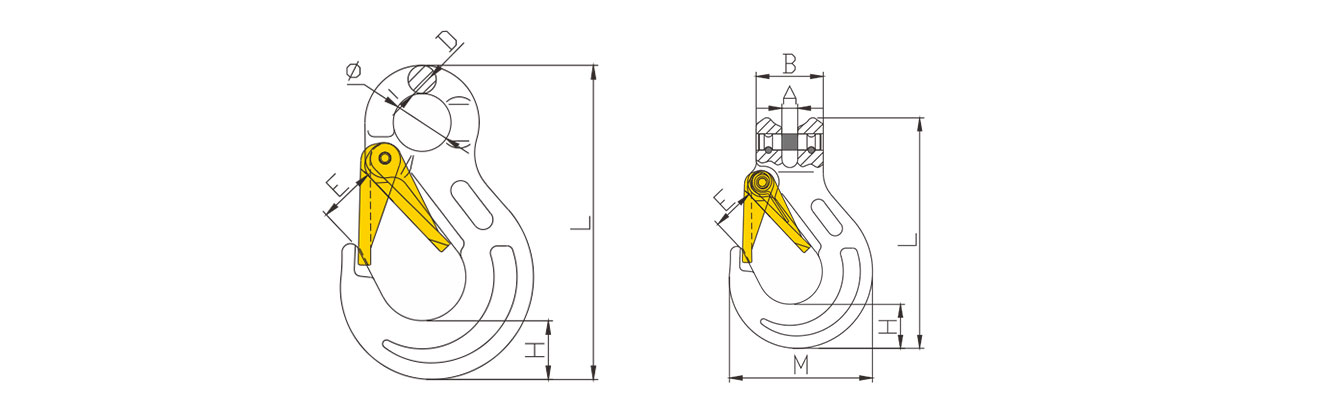 Drawing of Grade 10 Sling Hooks With Latch