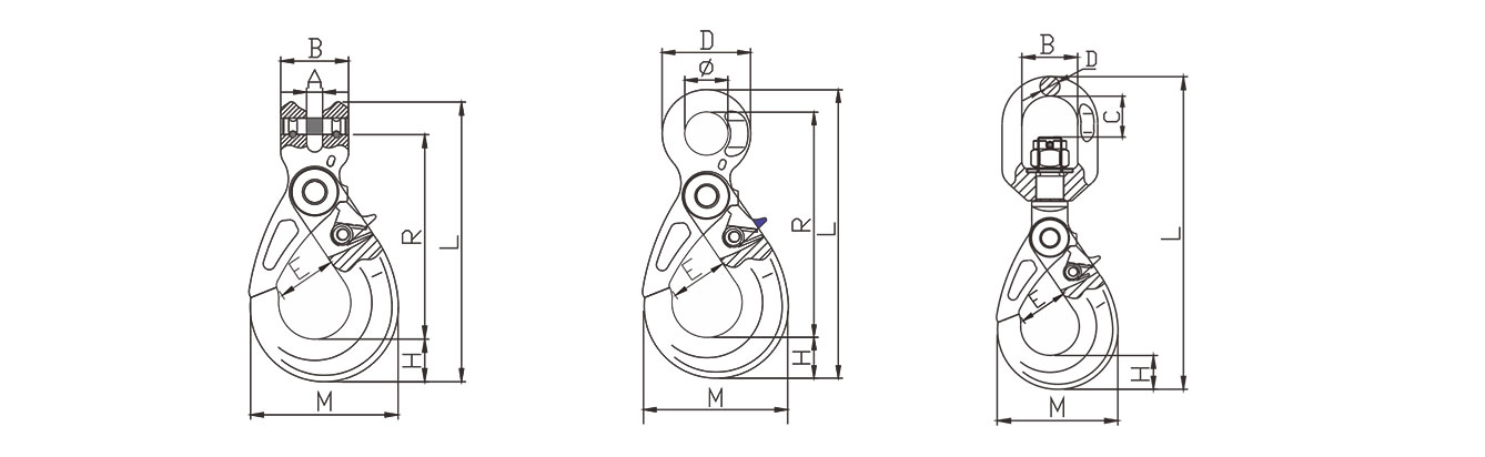 Drawing of Grade 10 Self-Locking Safety Hooks