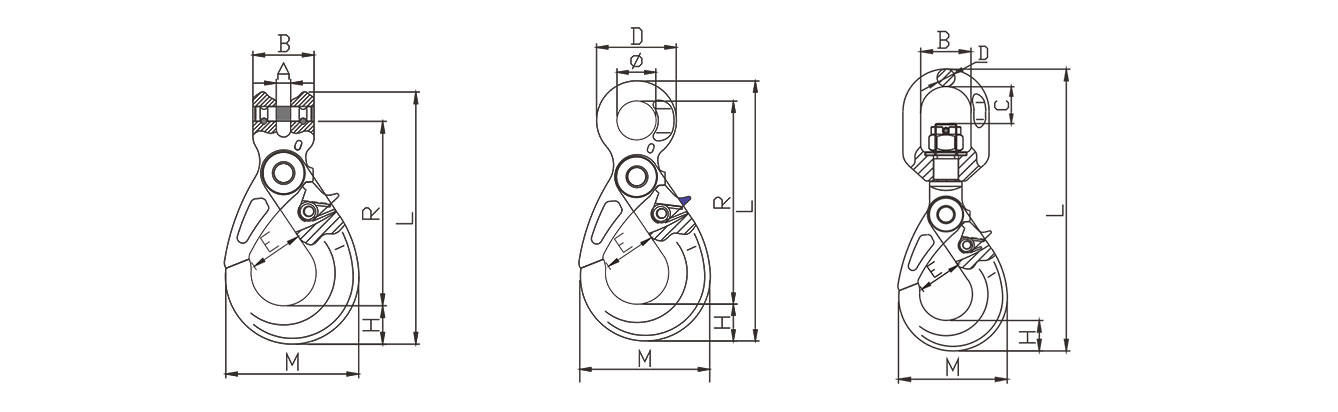 Drawing of Grade 10 Self-Locking Safety Hooks